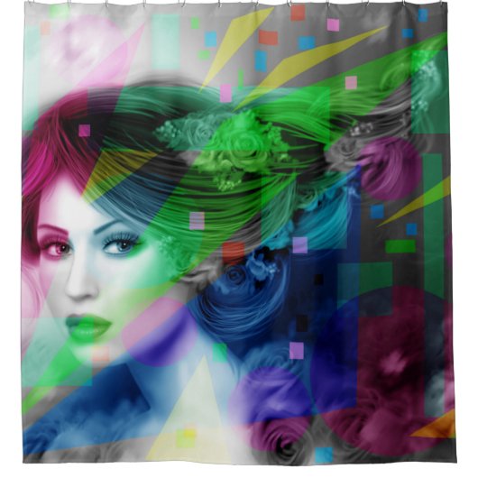 Abstraktes Portrait einer wunderschönen Frau Duschvorhang (Vorderseite)