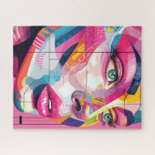 Abstraktes Portrait Frauen-Gesicht rosa Schwarz Puzzle (Horizontal)