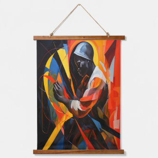 Abstraktes Portrait in lebhaften Farben Moderne Ku Wandteppich Mit Holzrahmen