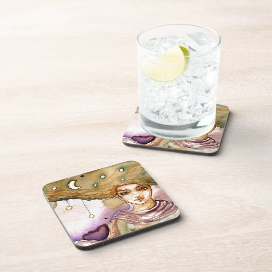 Abstraktes Porträt und hübsche Frau Getränkeuntersetzer (Rechte Seite)