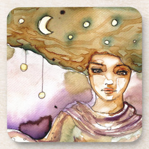 Abstraktes Porträt und hübsche Frau Getränkeuntersetzer