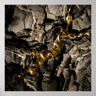 Abstraktes Poster Cracked Stone Gold