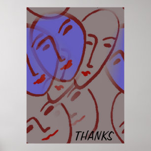 Abstraktes Poster mit blauen Gesichter