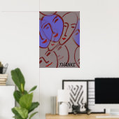 Abstraktes Poster mit blauen Gesichter (Heimbüro)