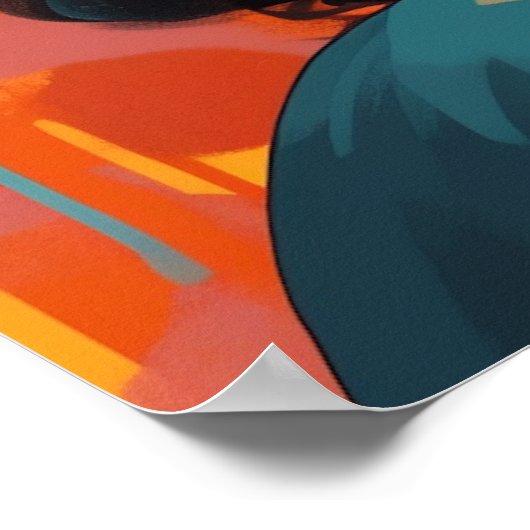 Abstraktes Profil junge schwarze Frau in Orange I Poster (Ecke)