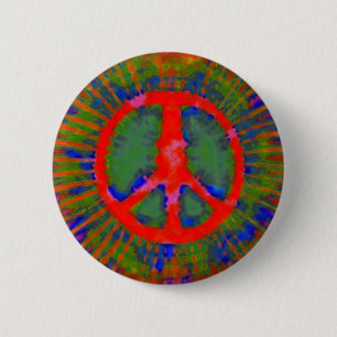 Abstraktes psychedelisches Tie-Dye-Friedenszeichen Button