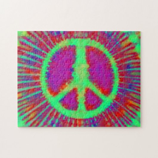 Abstraktes psychedelisches Tie-Dye-Friedenszeichen Puzzle (Horizontal)