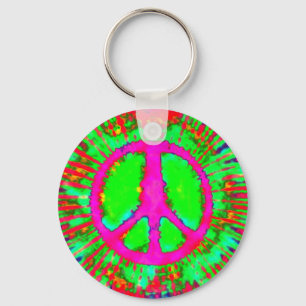Abstraktes psychedelisches Tie-Dye-Friedenszeichen Schlüsselanhänger