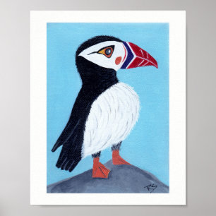Abstraktes Puffin-Volkskunst-Plakat Poster