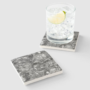 Abstraktes PURE SILVER-Muster + Text/Foto Steinuntersetzer
