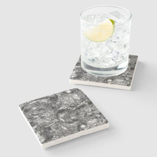 Abstraktes PURE SILVER-Muster + Text/Foto Steinuntersetzer (Seitenansicht)