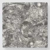 Abstraktes PURE SILVER-Muster + Text/Foto Steinuntersetzer (Vorderseite)