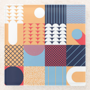 Abstraktes quadratisches Kunstwerk: geometrisches Glasuntersetzer