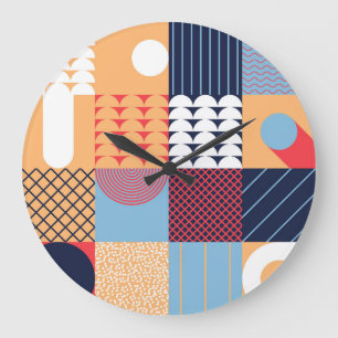 Abstraktes quadratisches Kunstwerk: geometrisches  Große Wanduhr
