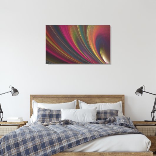 Abstraktes Rainbow Fraktal Wrapped Canvas Print Leinwanddruck (Insitu (Schlafzimmer))