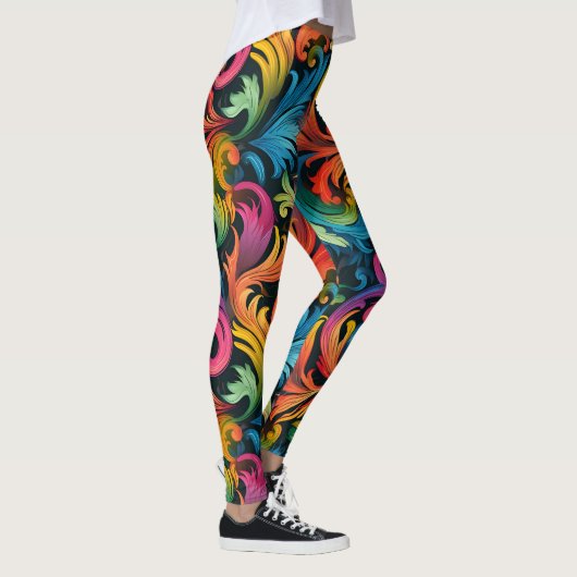 Abstraktes Rainbow Leaf Muster Leggings (Rechts)