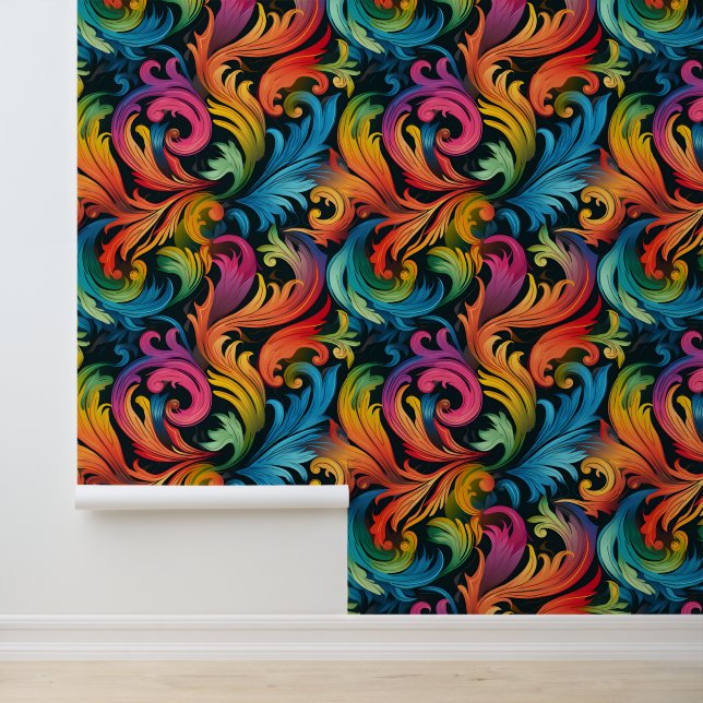 Abstraktes Rainbow Leaf Muster Tapete (Anwendung)