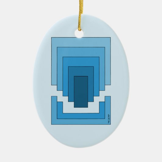 Abstraktes Rechteck in Blau Keramik Ornament (Vorne)