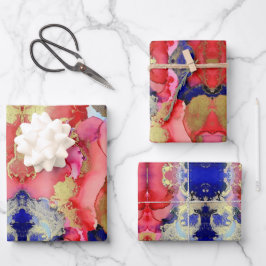 Abstraktes Red Gold Lila Geschenkpapier Set
