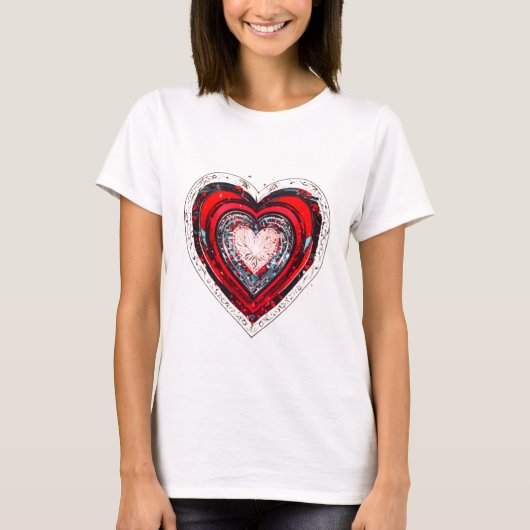 Abstraktes Red Heart Design T-Shirt (Vorderseite)