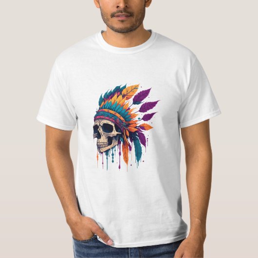 Abstraktes Red Indian SKull Color Splash Design T-Shirt (Vorderseite)