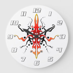 Abstraktes Red Mask Tribal Tattoo Design Große Wanduhr