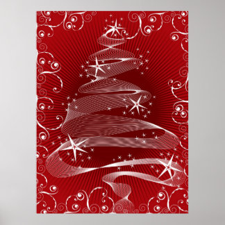 Abstraktes Red X'mas Tree & Wirbel Poster