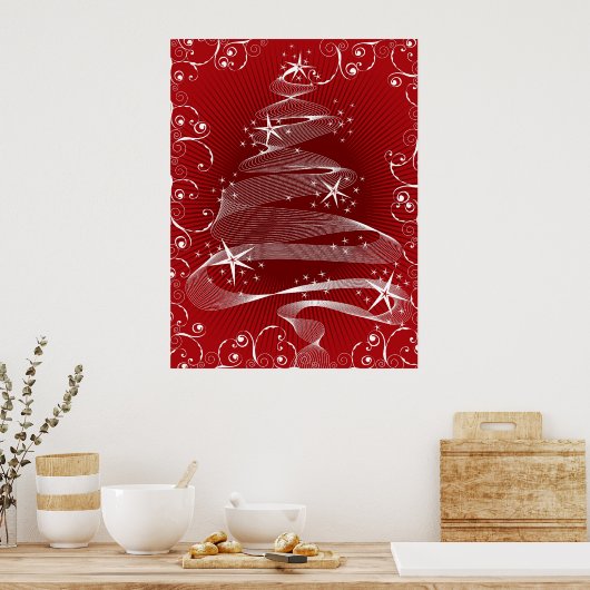 Abstraktes Red X'mas Tree & Wirbel Poster (Küche)