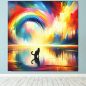 Abstraktes Regenbogen und Katze Reflektieren des O Leinwanddruck (Insitu (Holzboden))