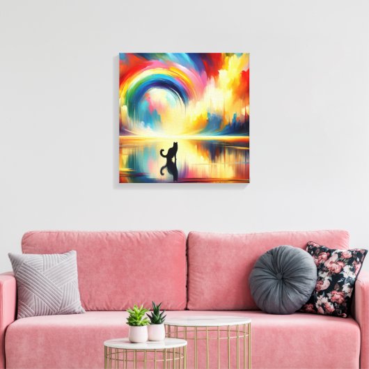 Abstraktes Regenbogen und Katze Reflektieren des O Leinwanddruck (Insitu (Wohnzimmer))