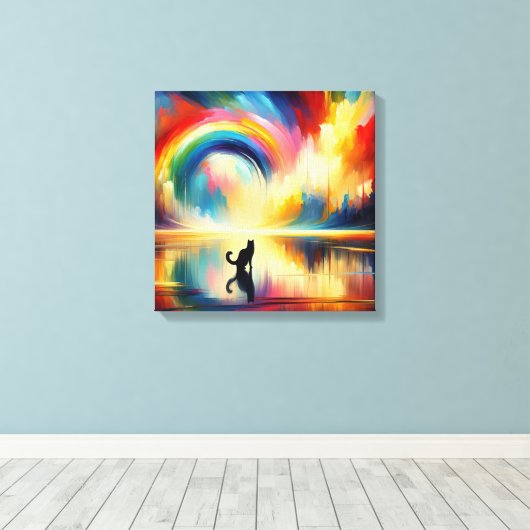 Abstraktes Regenbogen und Katze Reflektieren des O Leinwanddruck (Insitu (Holzboden))