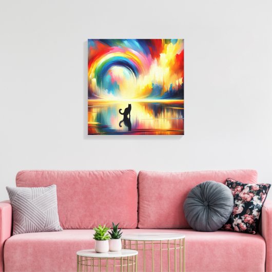 Abstraktes Regenbogen und Katze Reflektieren des O Leinwanddruck (Insitu (Wohnzimmer))