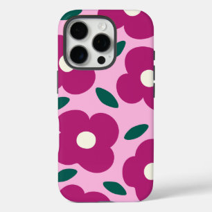 Abstraktes Retro-Blumenmuster in Rosa und Magenta iPhone 16 Pro Hülle