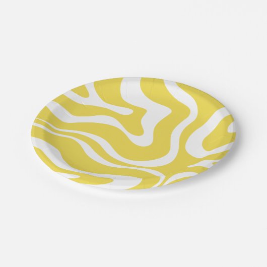 Abstraktes Retro-Flüssig-Muster in Gelb Pappteller (Schrägansicht)
