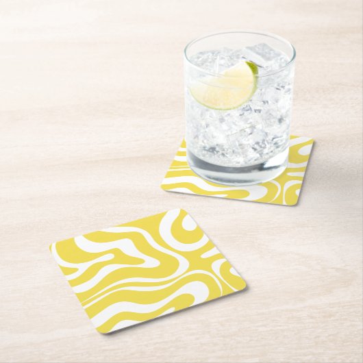 Abstraktes Retro-Flüssig-Muster in Gelb Rechteckiger Pappuntersetzer (Vor Ort)