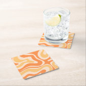 Abstraktes Retro-Flüssig-Muster in weichem Orange Rechteckiger Pappuntersetzer (Vor Ort)