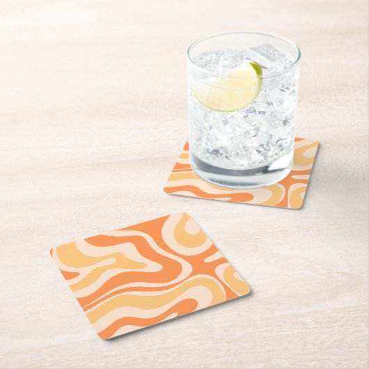 Abstraktes Retro-Flüssig-Muster in weichem Orange Rechteckiger Pappuntersetzer (Vor Ort)