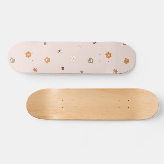 Abstraktes Retro Hippie Floral Muster Baby Pink Skateboard (Horizontal)
