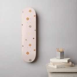 Abstraktes Retro Hippie Floral Muster Baby Pink Skateboard