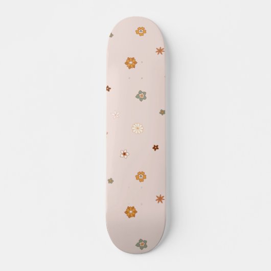 Abstraktes Retro Hippie Floral Muster Baby Pink Skateboard (Vorne)