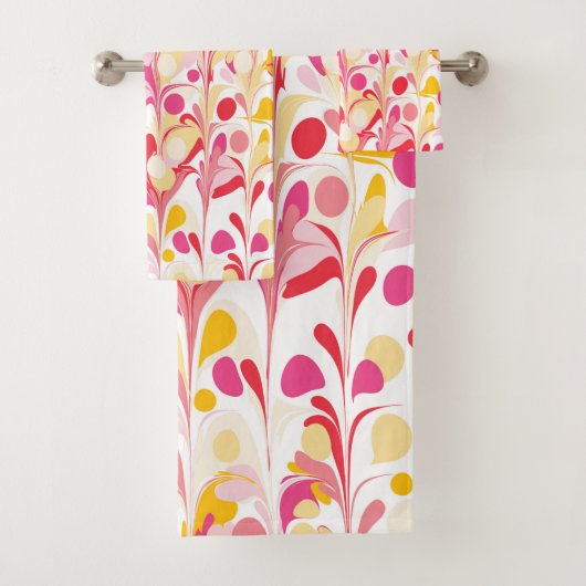 Abstraktes Retro-Marmormuster Rosa Gelb Badhandtuch Set (Insitu)