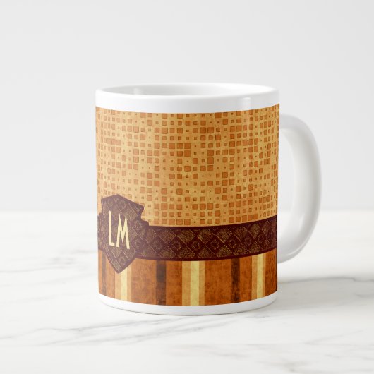 Abstraktes Retro Monogramm-bernsteinfarbiges Jumbo-Tasse (Vorderseite Rechts)