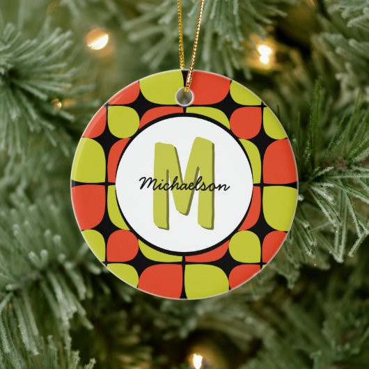 Abstraktes Retro-Muster Mit Monogramm Keramikornament (Baum)