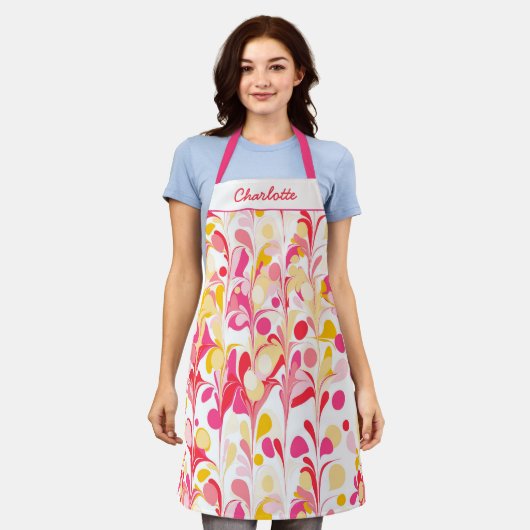 Abstraktes Retro-Muster Rosa Personalisiert Schürze (Getragen)