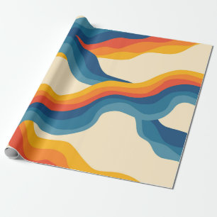 Abstraktes Retro Orange Blau welliges Streifenmust Geschenkpapier