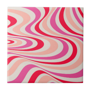 Abstraktes Retro-Swirldesign in Rosa, Rot und Grau Fliese