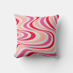Abstraktes Retro-Swirldesign in Rosa, Rot und Grau Kissen