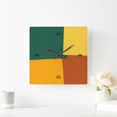 Abstraktes retrogeometrisches Muster #10 Quadratische Wanduhr (Zuhause)