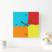 Abstraktes retrogeometrisches Muster #4 Quadratische Wanduhr (Zuhause)