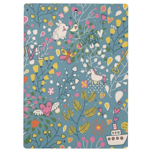 Abstraktes romantisches Muster mit Cartoon Klemmbrett (Rückseite)